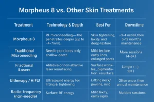 How Often Can I have Morpheus 8? 2 Table to show benefits of Morpheus 8 Iver compared to other skin treatments